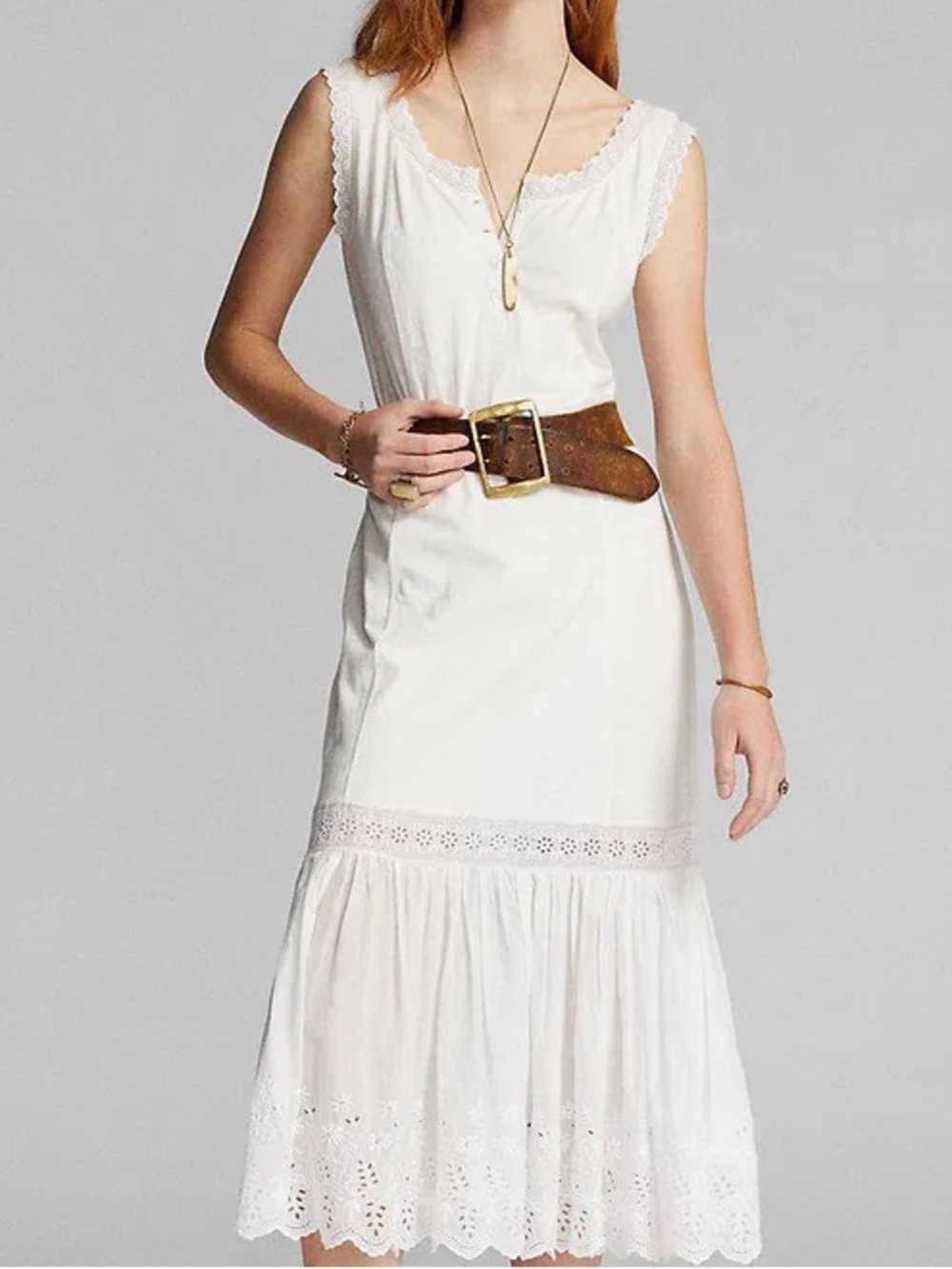 Double RL White Cotton Eyelet Lace Maxi Dress NWT